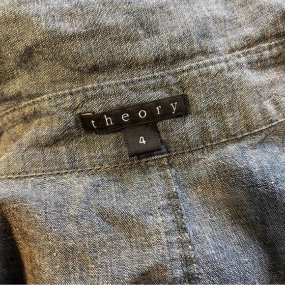 Theory Sleeveless Gray Chambray Button Down Ruffle Shirt Dress Size 4 - Picture 5 of 11